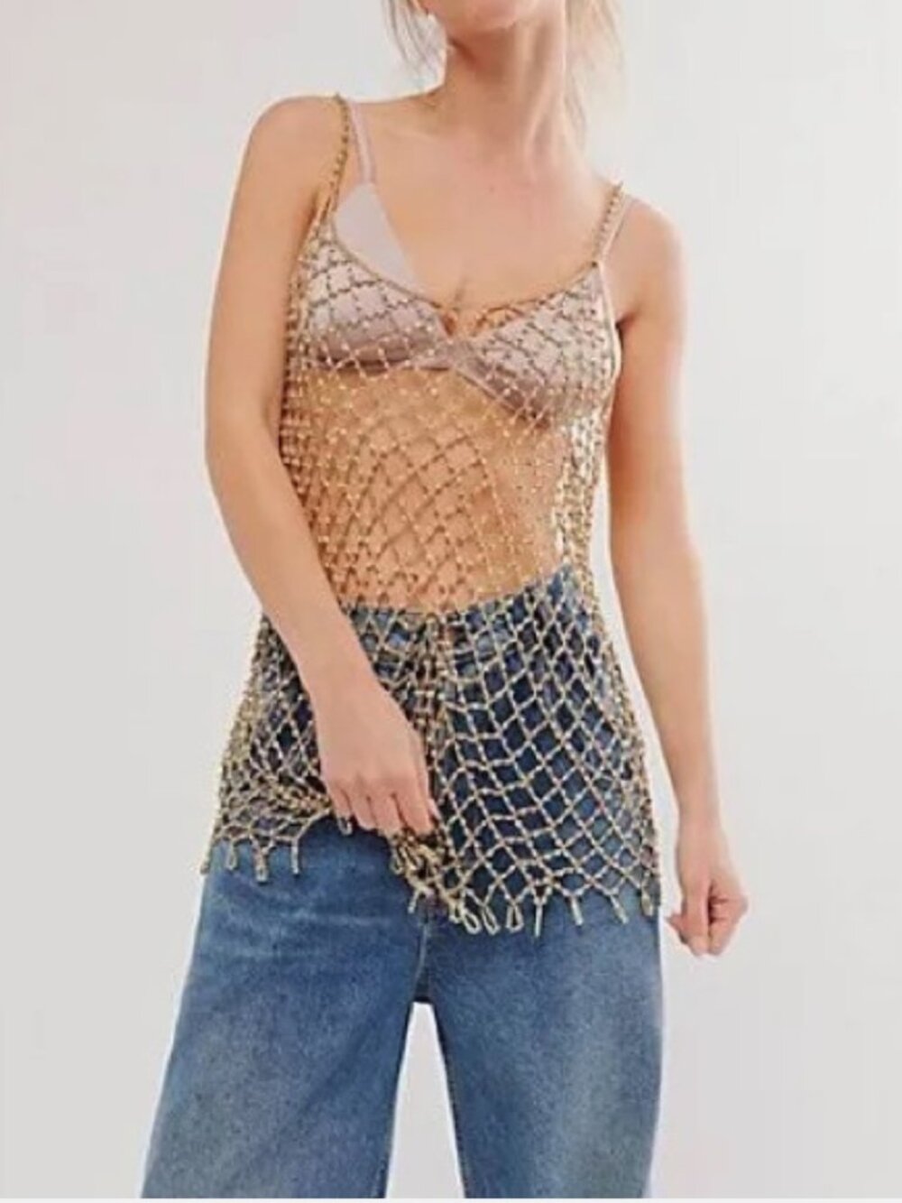 Free People Top It Off Beaded Tank Top Size XS/S